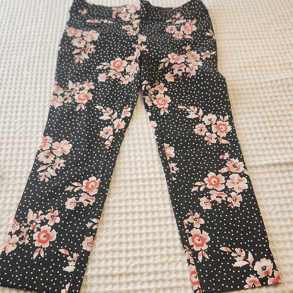 Jules & Leopold Pants - Jules & Leopold Black Polka Dot Pants with Pink Floral Accents Sz SM